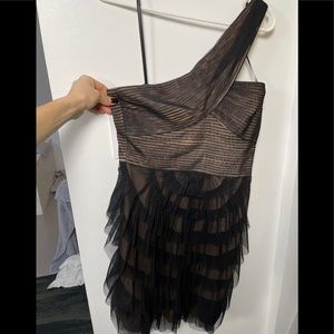 One shoulder ruffle lace dress